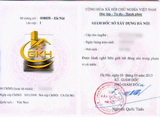Mẫu chứng chỉ hành nghề môi giới bất động sản hợp lệ