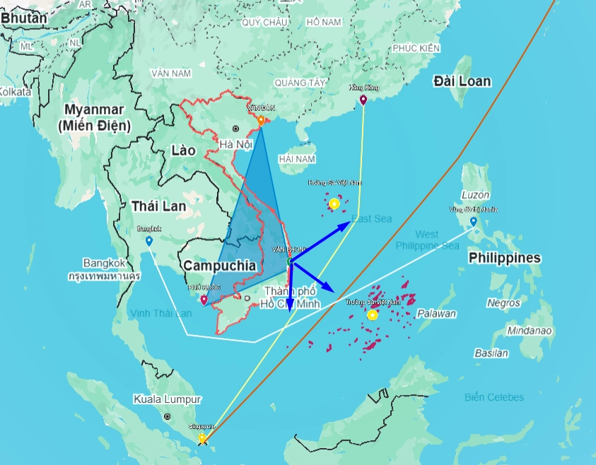Bản đồ kết nối các tuyến vận tải biển quốc tế qua vùng Nam Trung Bộ.